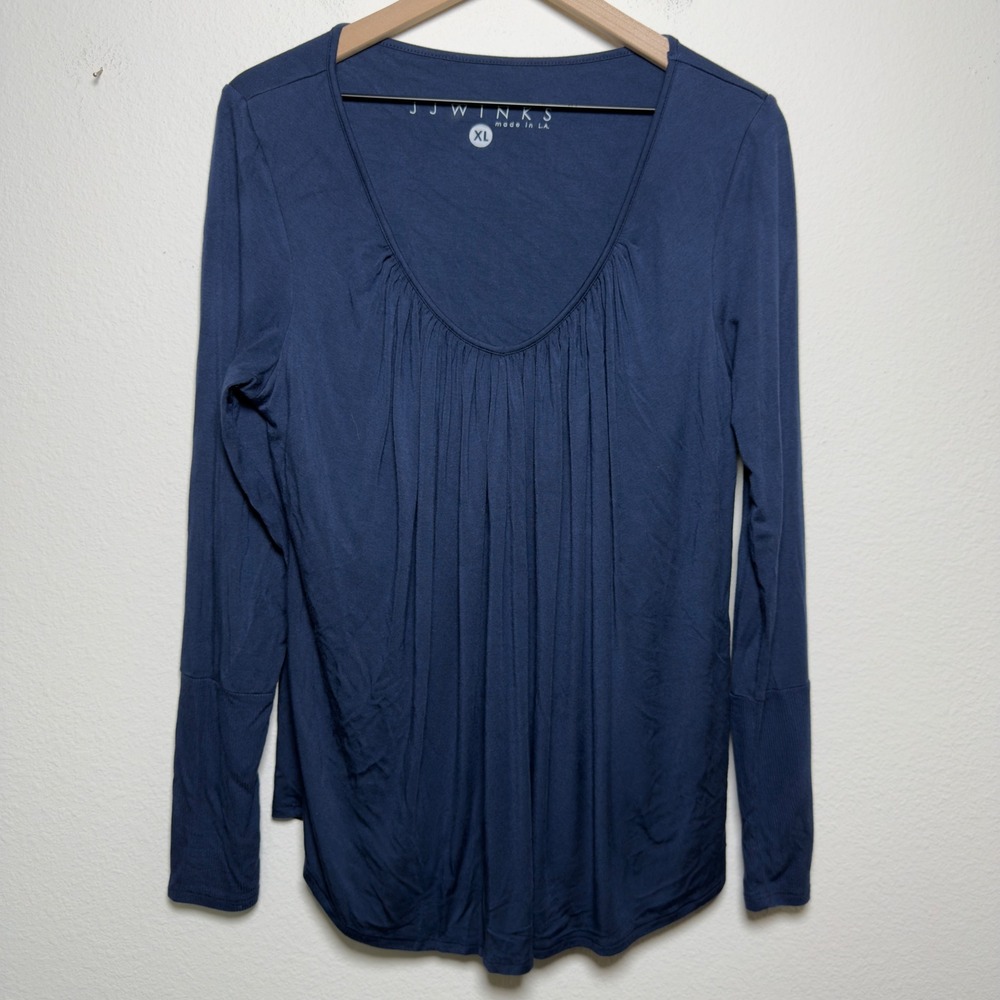 JJ Winks Women Top XL Navy Full Moon Ruched Scoop Neck Bra Free Loungewear
